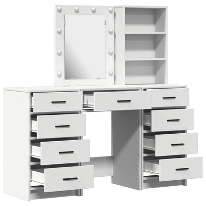 3-Delige Kaptafel Set Met Led Wit Bewerkt Hout