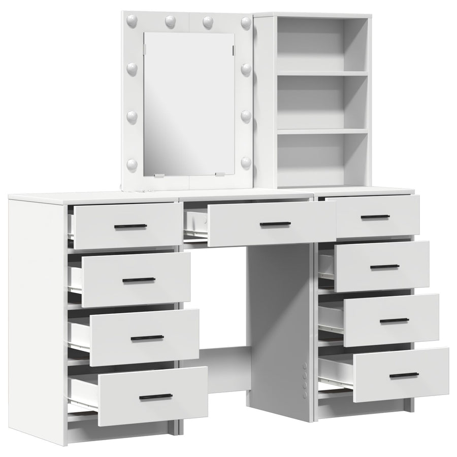 3-Delige Kaptafel Set Met Led Wit Bewerkt Hout