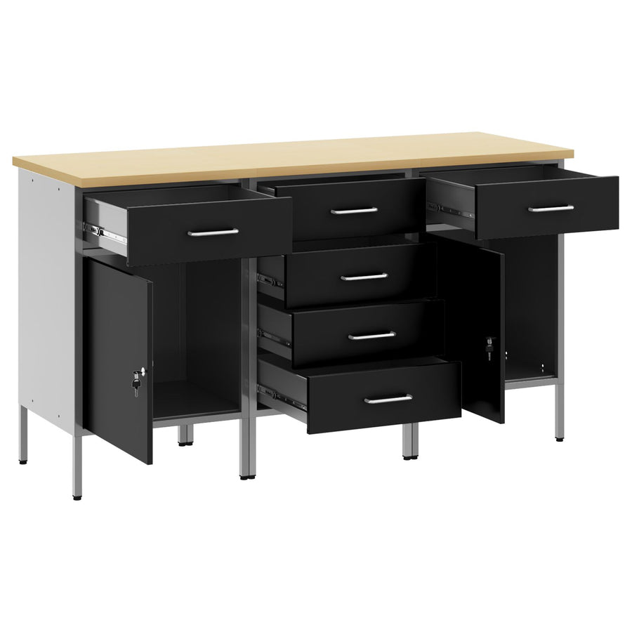 3-Delige Werkkast Set En Grijs Van Geengineerd Hout En Staal 3x (84/84/85 cm) Zwart 3x kast