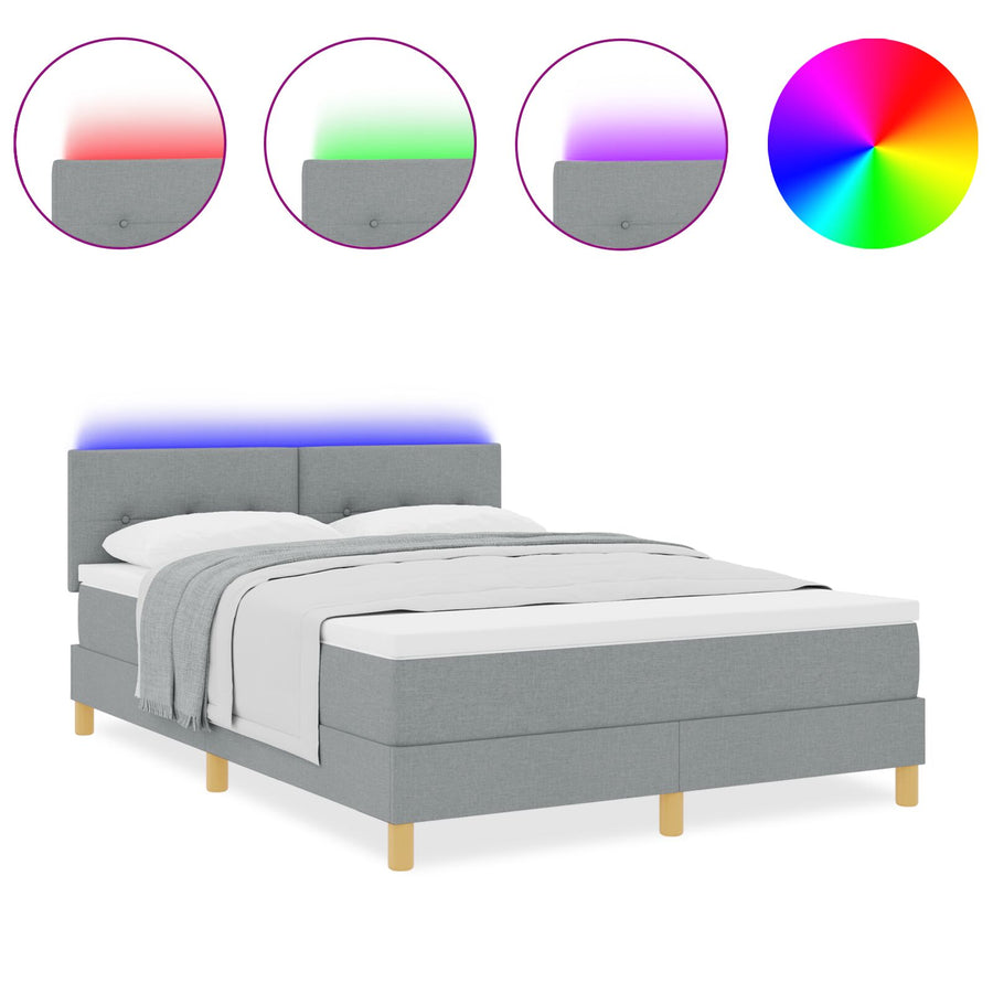 Boxspring Bed Met Matras & Led Stof Licht Grijs 140 x 200 cm Knopen ge tuft