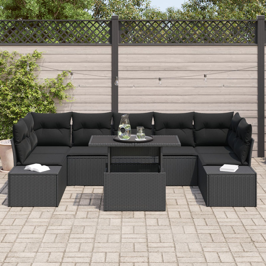 8-Delige Tuin Sofa Set Met Kussens Zwart Poly Rattan