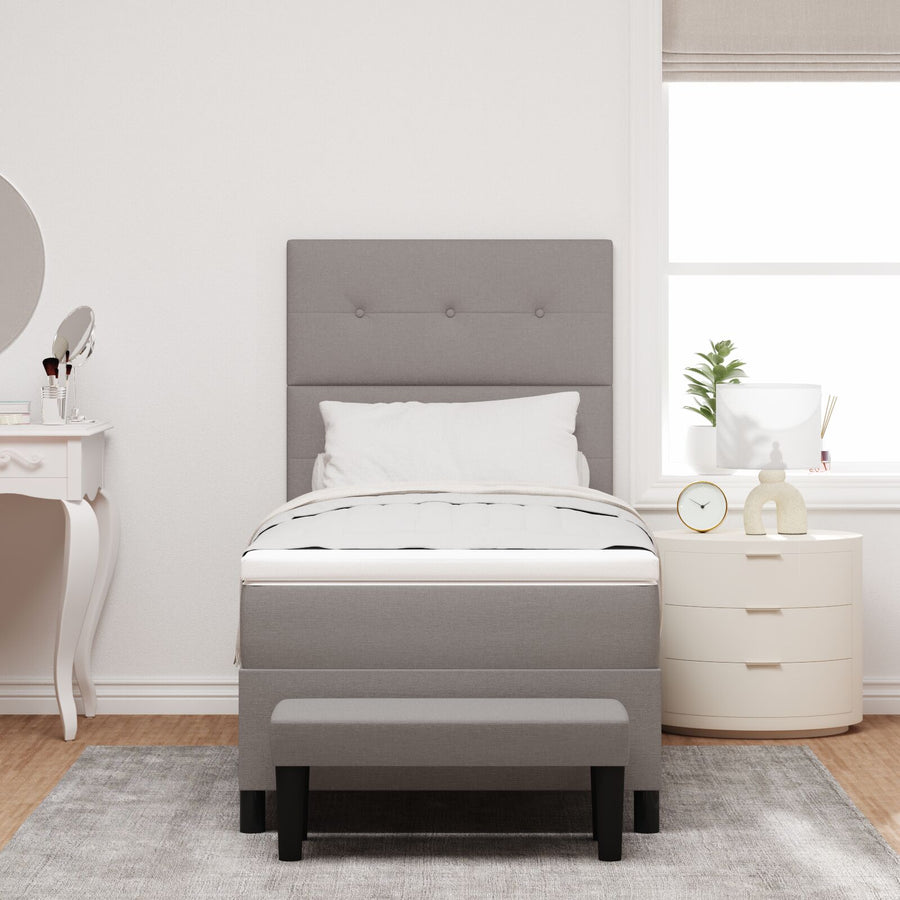 Boxspringbed Met Matras & Bank Stof Taupe 90 x 190 cm Knop gestoffeerd