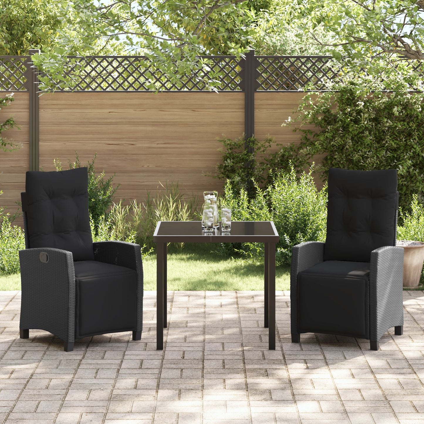 3-Persoons Tuin Eetset Zwart Poly Rattan