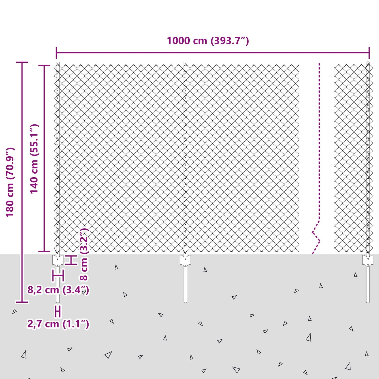 Kettinglinkhek Met 20 U-Palen Grijs 1,4X10 M Staal