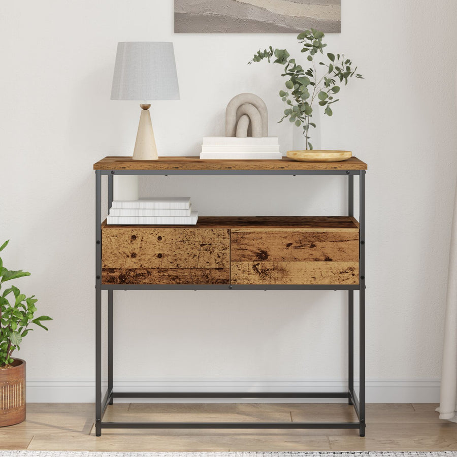 Console Tafel Oude Hout Engineered Hout En Staal Afsleten Hout 75 x 40 x 75 cm