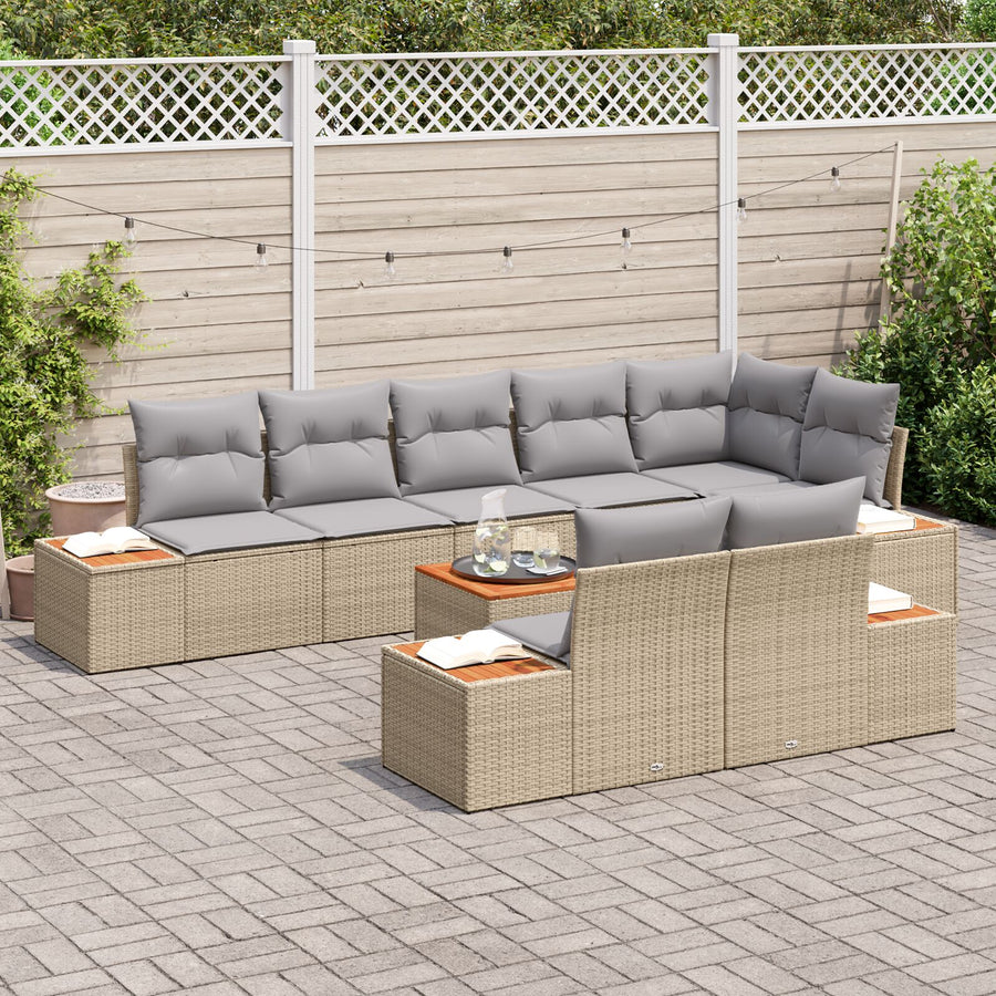 9-Delige Tuin Sofa Set Met Kussens Beige Poly Rattan Acacia