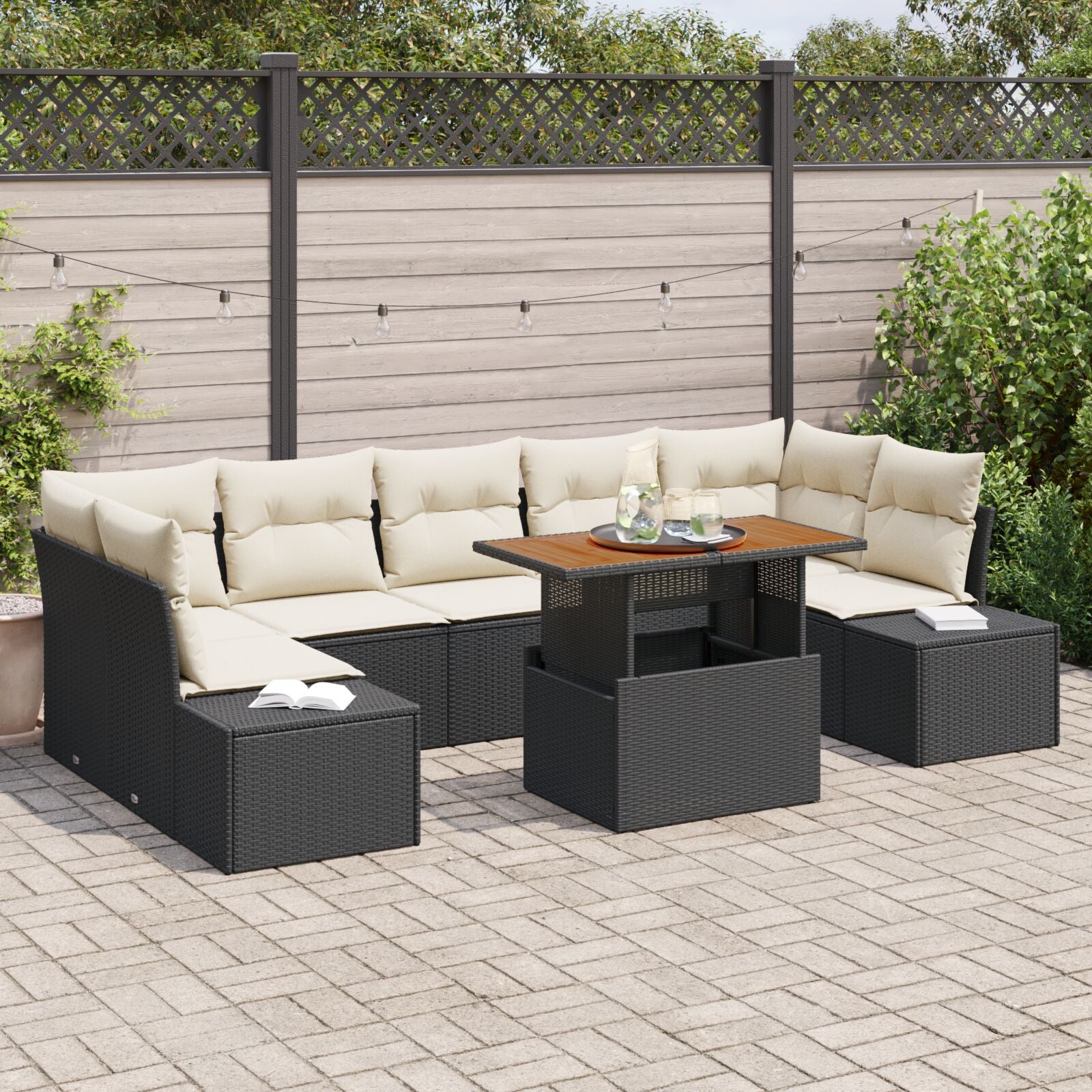 Tuin Sofa Set Set Van 8 Crème Rattan 4-Persoons Tuin Sofa