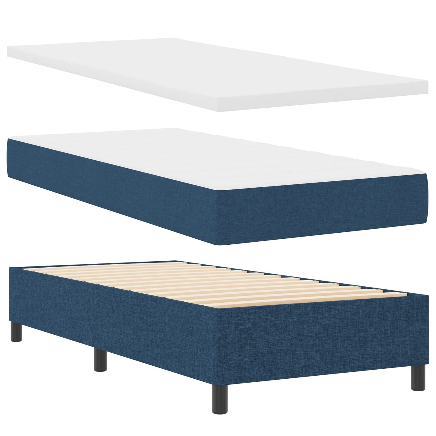 Boxspring Bed Met Matras Eenpersoons Stof Blauw 90 x 190 cm Knoopgestikt