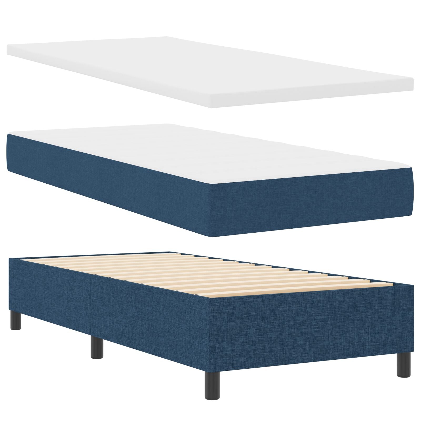 Boxspring Bed Met Matras Eenpersoons Stof Blauw 90 x 190 cm Knoopgestikt