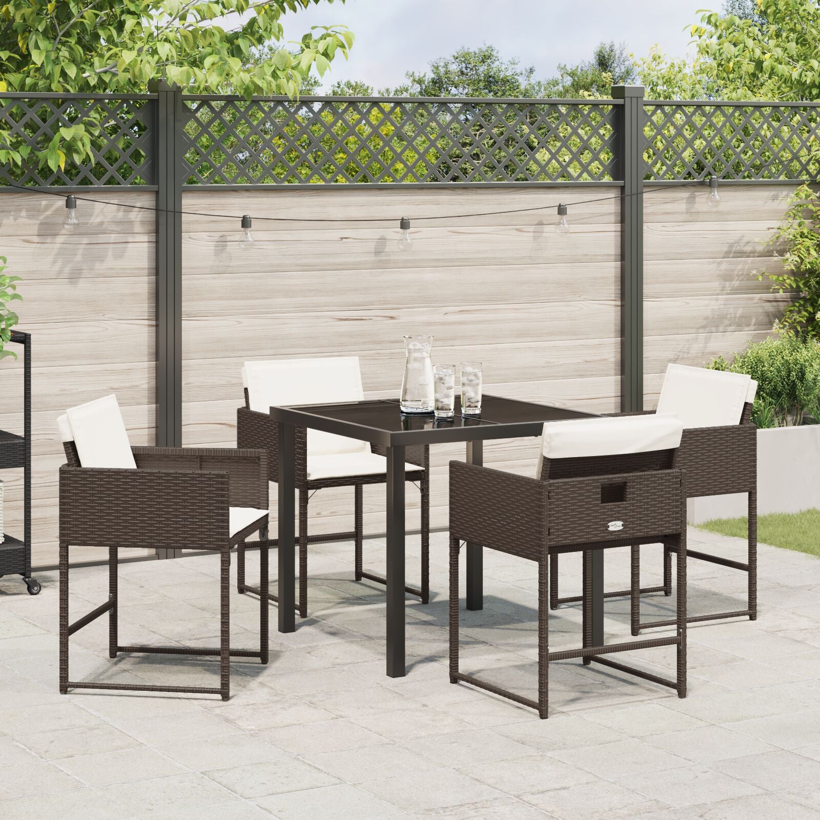 5-Delig Tuin Eetset Met Kussens Bruin Poly Rattan