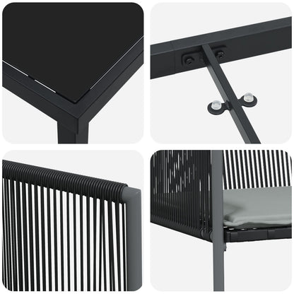 Set Van 4 Zwart, Lichtgrijs Pe Rattan, Schuim, Stof