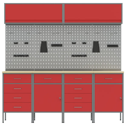 10-Delige Werkkast En Pegboard Set Mdf En Metaal 4x (2x84/2x85 cm) Rood 4x kast + 4x pegboard + 2x kast met deur