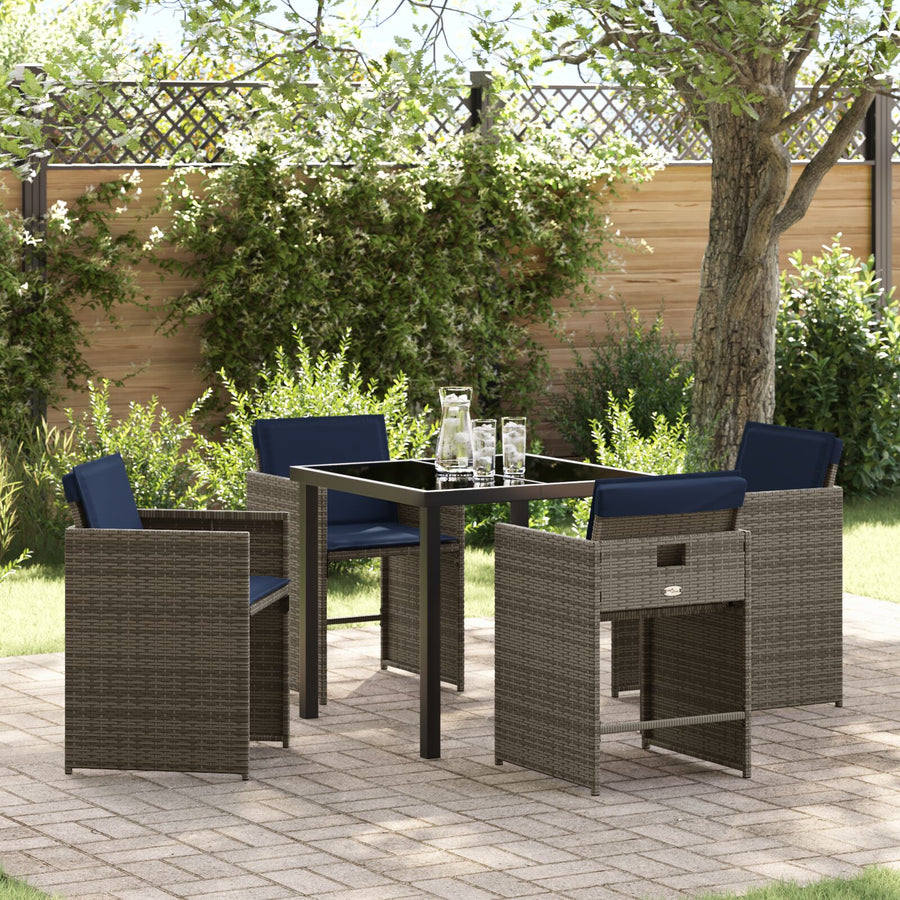 5-Delige Tuin Dining Set Met Kussens Grijs Poly Rattan