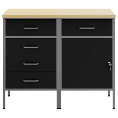 2-Delige Werkcabinet Set En Grijs Gelaagd Hout En Staal 2x (84/85 cm) Zwart 2x kast