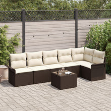 6-Delige Tuin Sofa Set Met Kussens Grijs Poly Rattan Bruin en crème met tafel