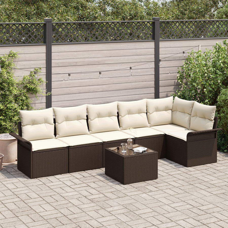 6-Delige Tuin Sofa Set Met Kussens Grijs Poly Rattan Bruin en crème met tafel
