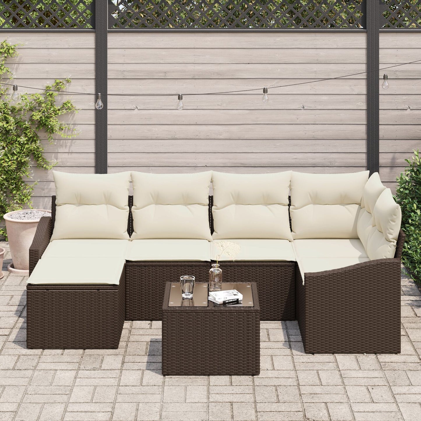 6-Delige Tuin Eetset Met Kussens Grijs Poly Rattan