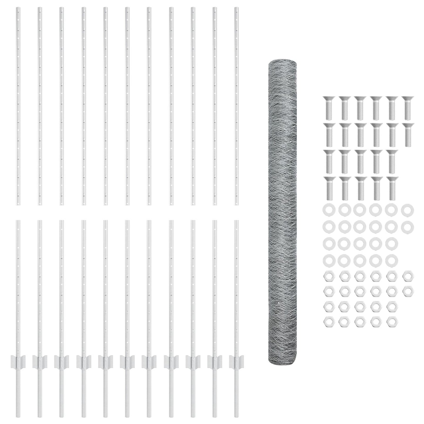 Hekpalen 22 Stuks U-Vorm 160 Cm Gegalvaniseerd Staal,  Hexagonaal Hek 1.6X25 M Gegalvaniseerd Staal