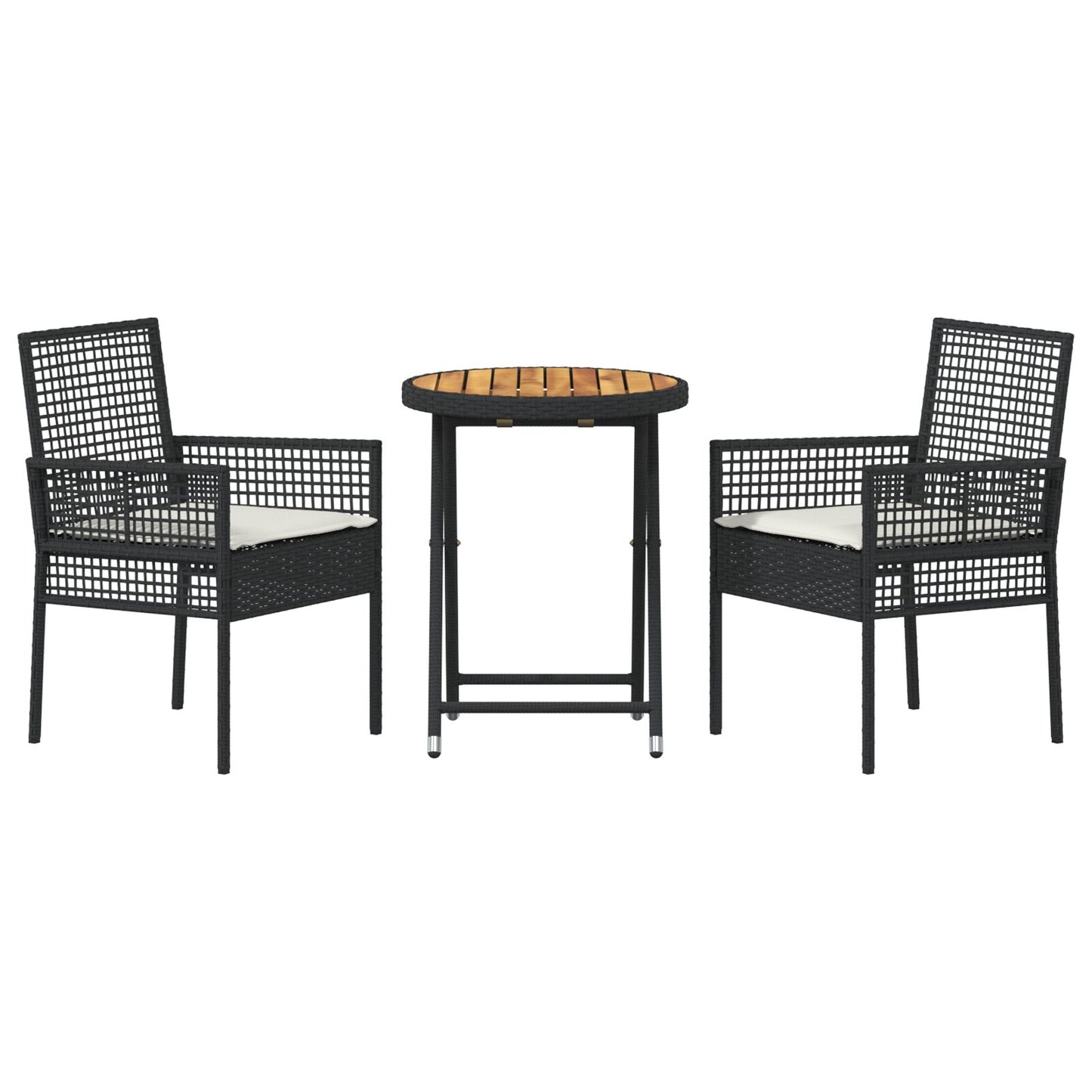 3-Delige Bistroset Voor In De Tuin Met Kussens Zwart Poly Rattan