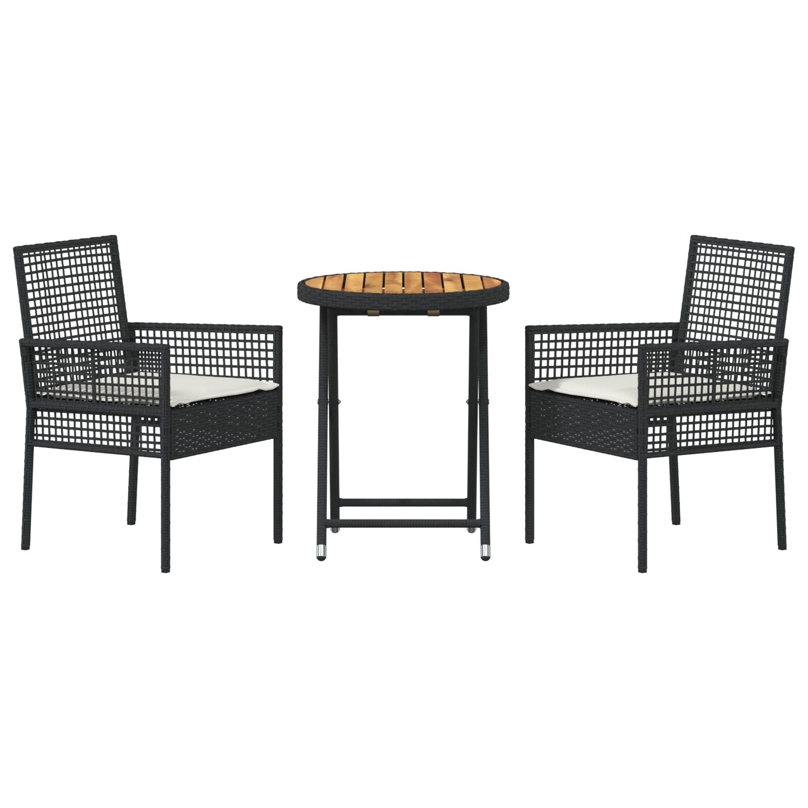 3-Delige Bistroset Voor In De Tuin Met Kussens Zwart Poly Rattan