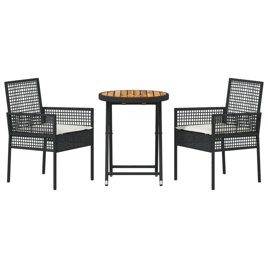 3-Delige Bistroset Voor In De Tuin Met Kussens Zwart Poly Rattan