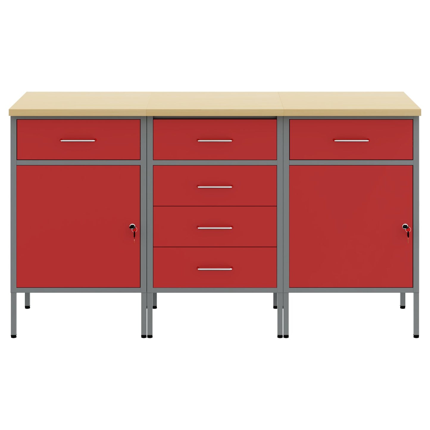 3-Delige Werkcabinetset & Grijs Van Gegalvaniseerd Hout En Staal 3x (84/84/85 cm) Rood 3x cabinet