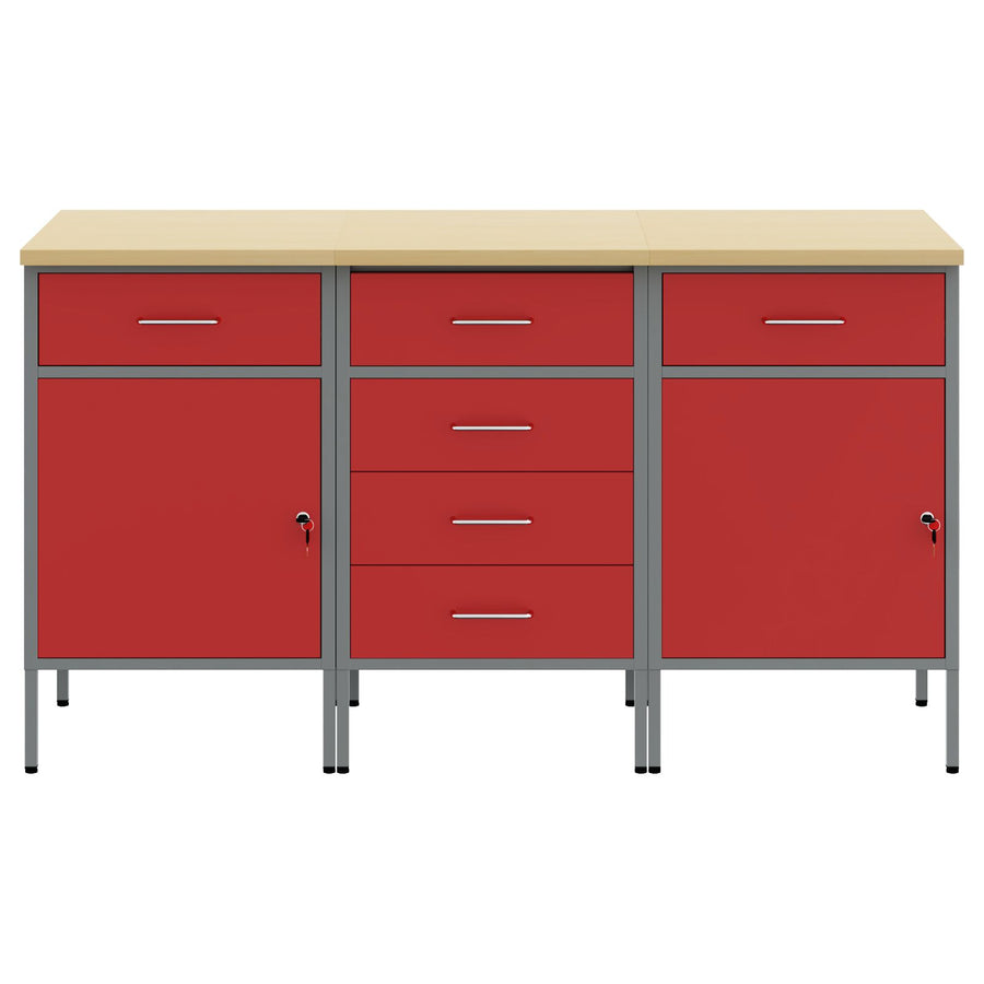 3-Delige Werkcabinetset & Grijs Van Gegalvaniseerd Hout En Staal 3x (84/84/85 cm) Rood 3x cabinet