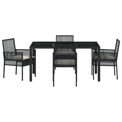 5-Delige Tuinset Met Kussens Zwart Poly Rattan