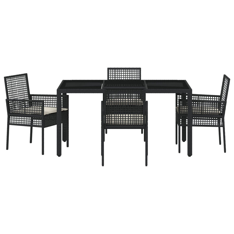 5-Delige Tuinset Met Kussens Zwart Poly Rattan