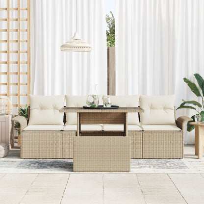 5-Delige Tuin Sofa Set Met Kussens Beige Poly Rattan