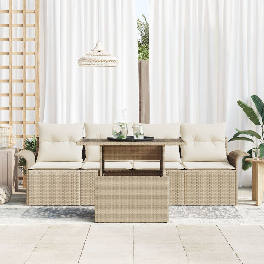 5-Delige Tuin Sofa Set Met Kussens Beige Poly Rattan