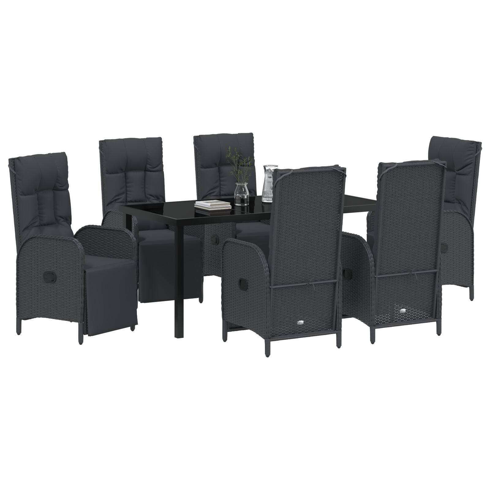 7-Delige Tuin Eetset Met Kussens Zwart Poly Rattan