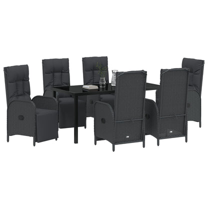 7-Delige Tuin Eetset Met Kussens Zwart Poly Rattan