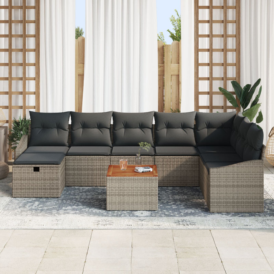 9-Delige Tuin Sofa Set Met Kussens Grijs Poly Rattan Wit