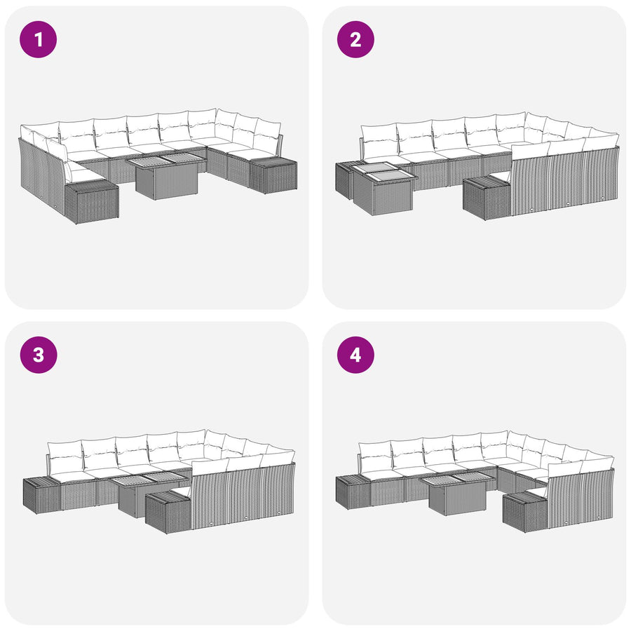 11-Delige Tuin Sofa Set Met Kussens Grijs Poly Rattan
