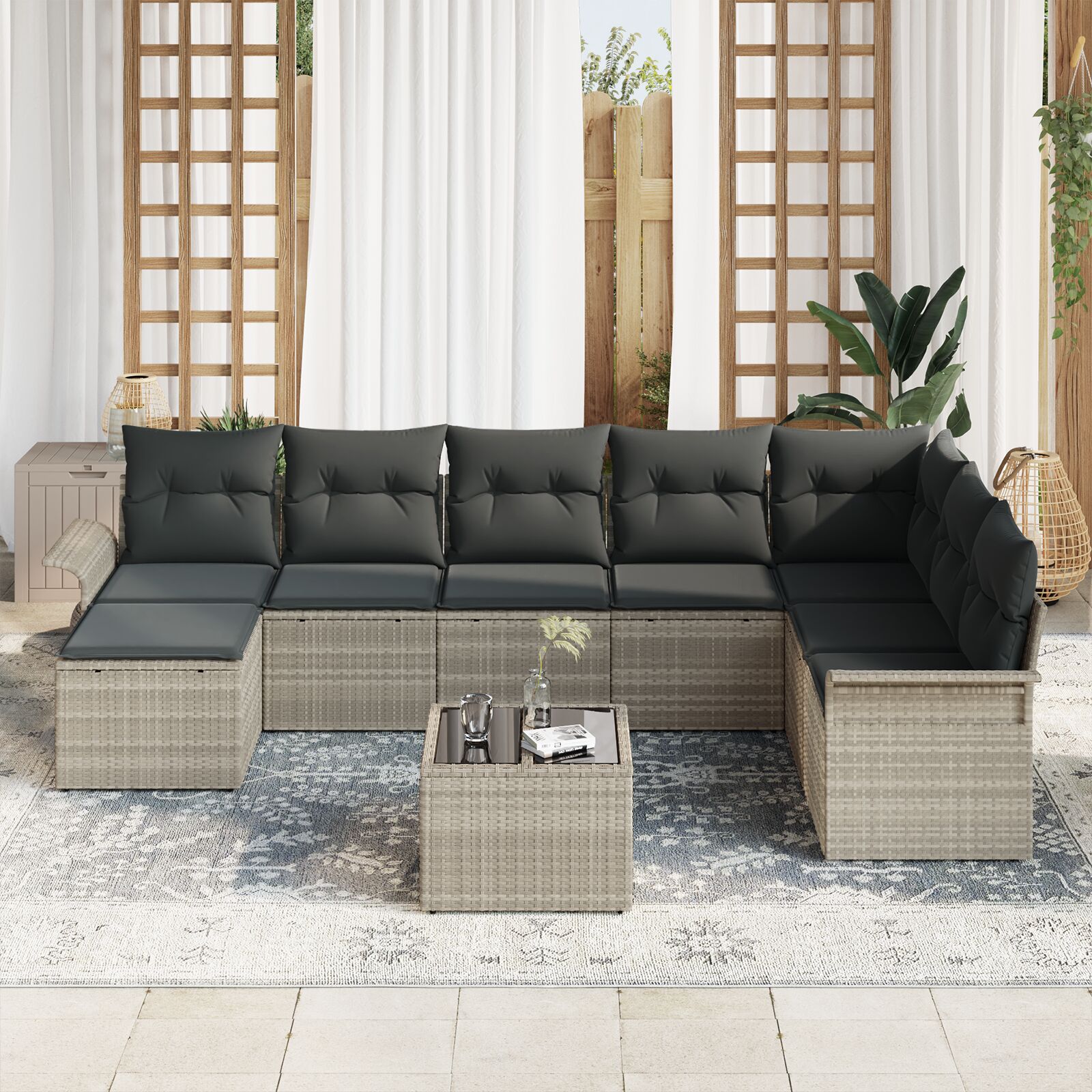 9-Delige Tuin Sofa Set Met Kussens Licht Grijs Poly Rattan