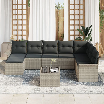 9-Delige Tuin Sofa Set Met Kussens Licht Grijs Poly Rattan