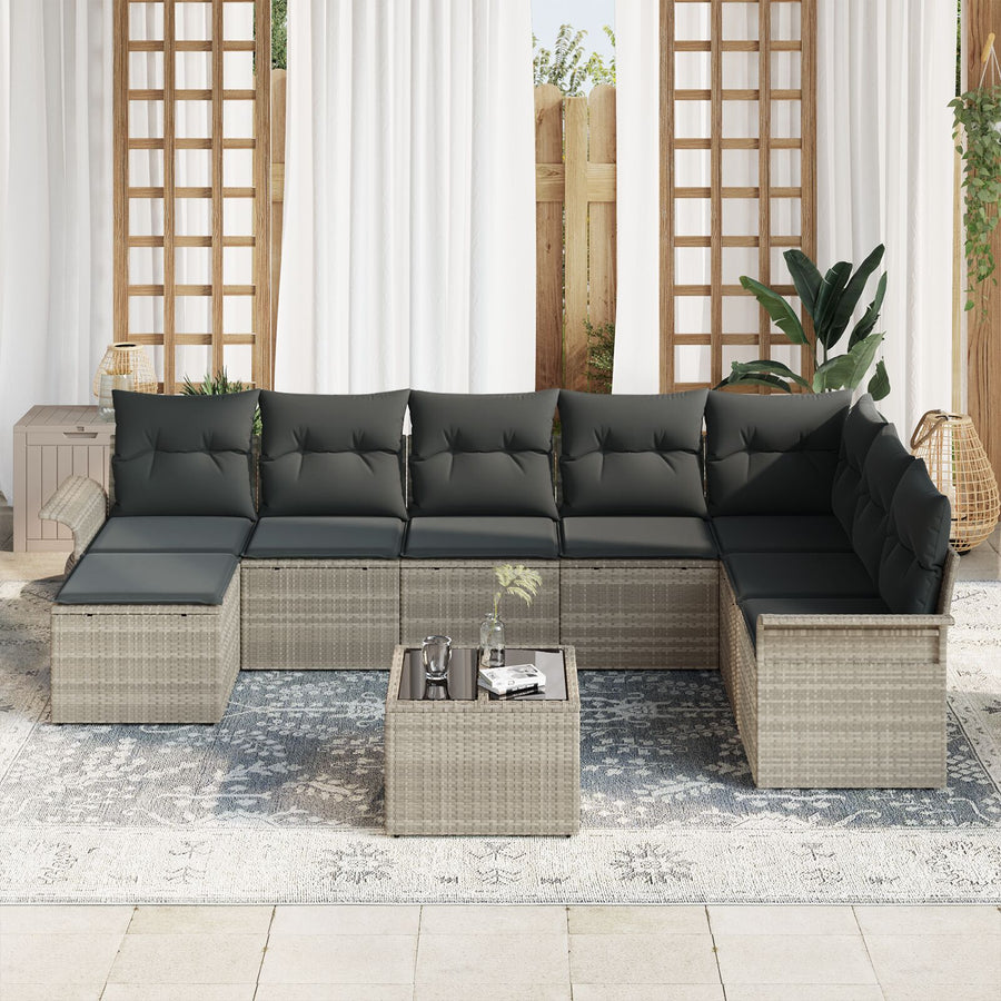 9-Delige Tuin Sofa Set Met Kussens Licht Grijs Poly Rattan