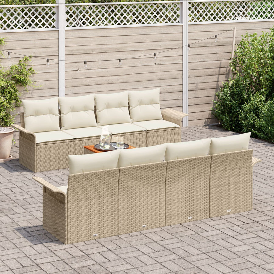 9-Delige Tuinsofa Set Met Kussens Beige Poly Rattan Acacia