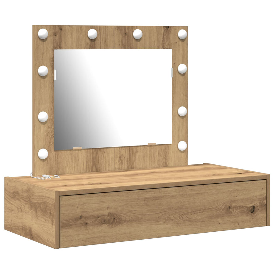 Wandkaptafel -Verlichting 83 x 40 x 70 cm Ambachtelijk eiken met LED