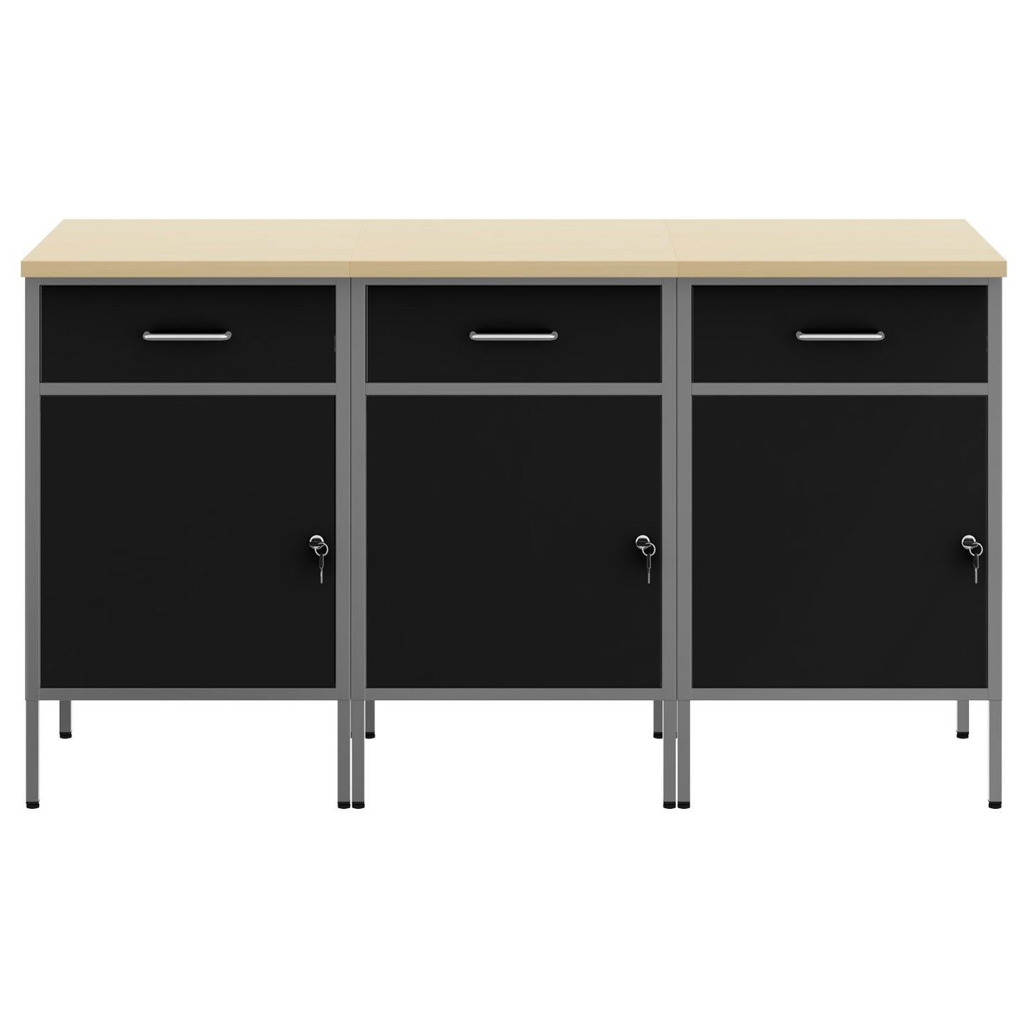 Werkcabinet 3-Delig En Grijs Gemaakt Van Geperst Hout En Staal 3x (84 cm) Zwart 3x kast