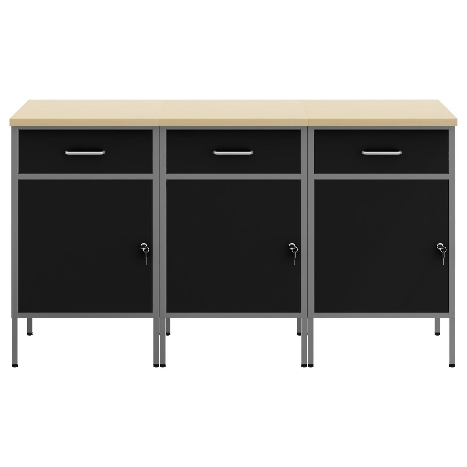Werkcabinet 3-Delig En Grijs Gemaakt Van Geperst Hout En Staal 3x (84 cm) Zwart 3x kast