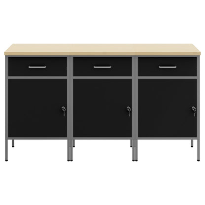 Werkcabinet 3-Delig En Grijs Gemaakt Van Geperst Hout En Staal 3x (84 cm) Zwart 3x kast
