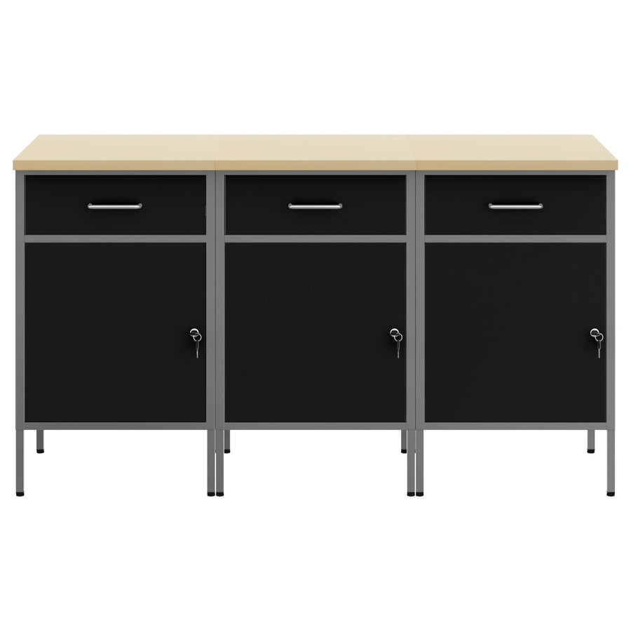 Werkcabinet 3-Delig En Grijs Gemaakt Van Geperst Hout En Staal 3x (84 cm) Zwart 3x kast