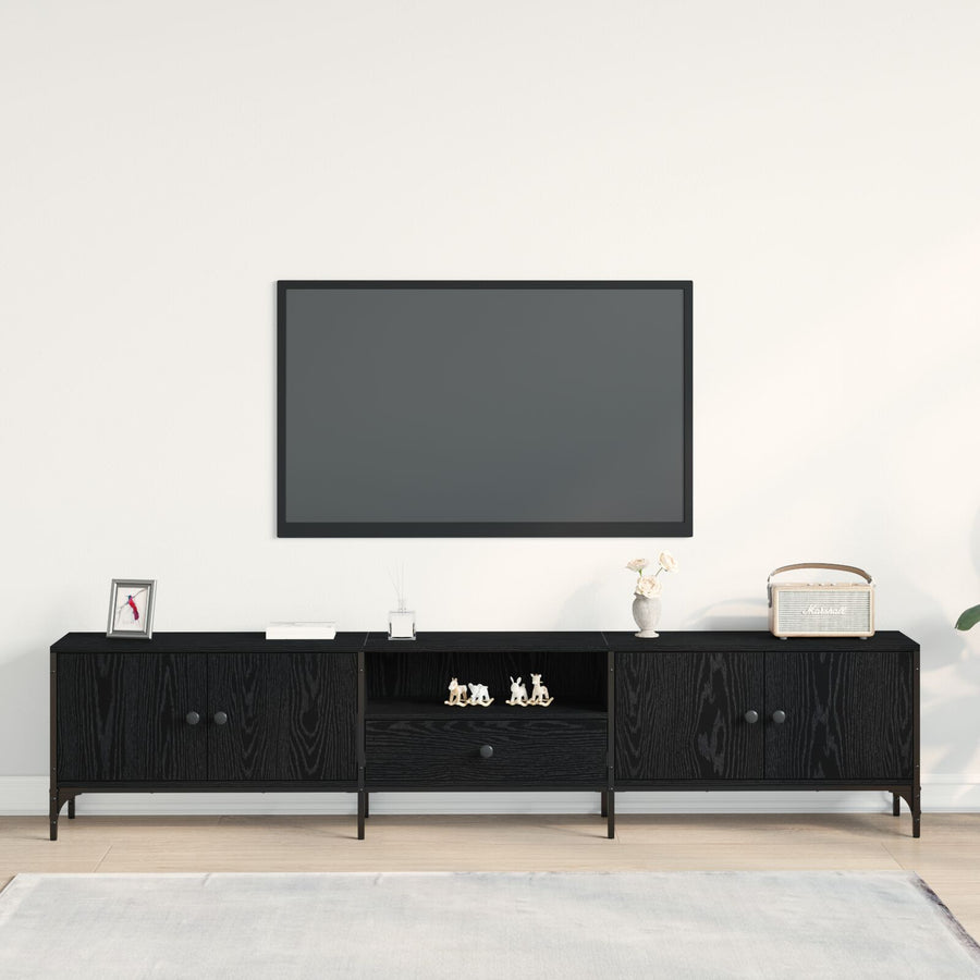 Tv-Meubel Met Lade Zwart Eiken 200X25X44 Cm Bewerkt Hout Zwart Eiken
