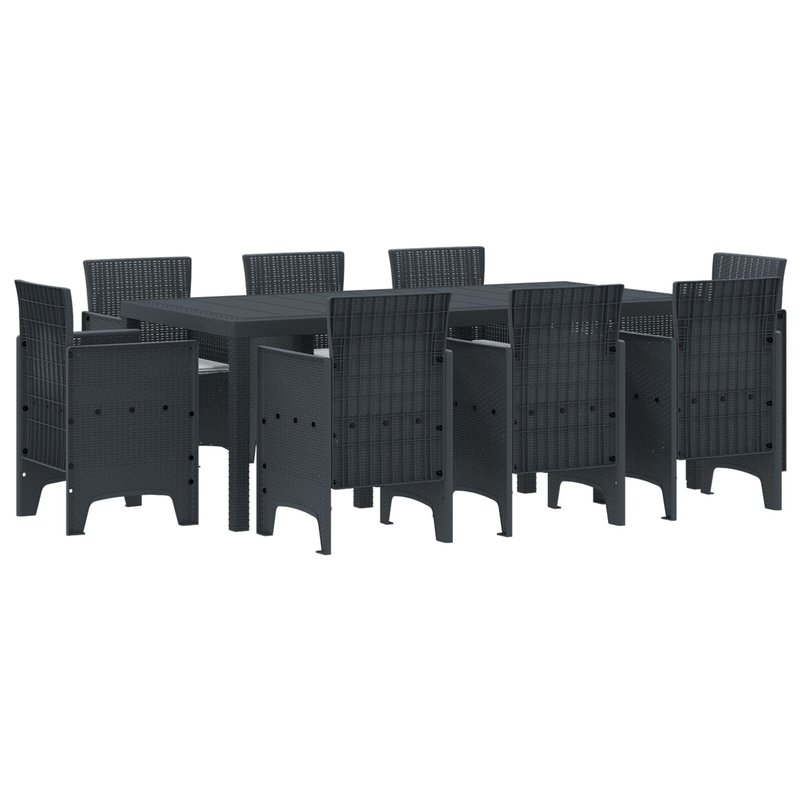 9-Delige Tuin Eetset Met Kussens Antraciet Poly Rattan