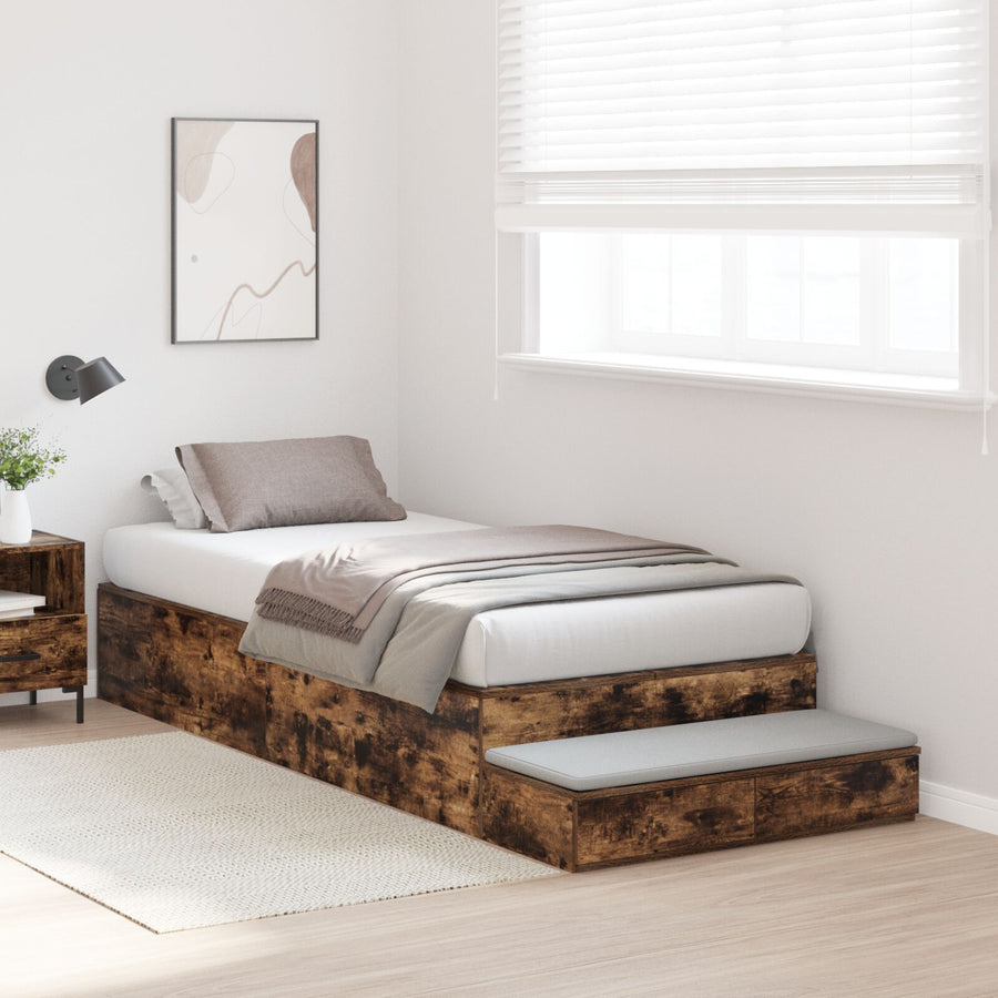 Opbergbedframe Gerookt Eiken Bewerkt Hout 236.5 X 100 X 31.5 Cm Artisanaal Eiken