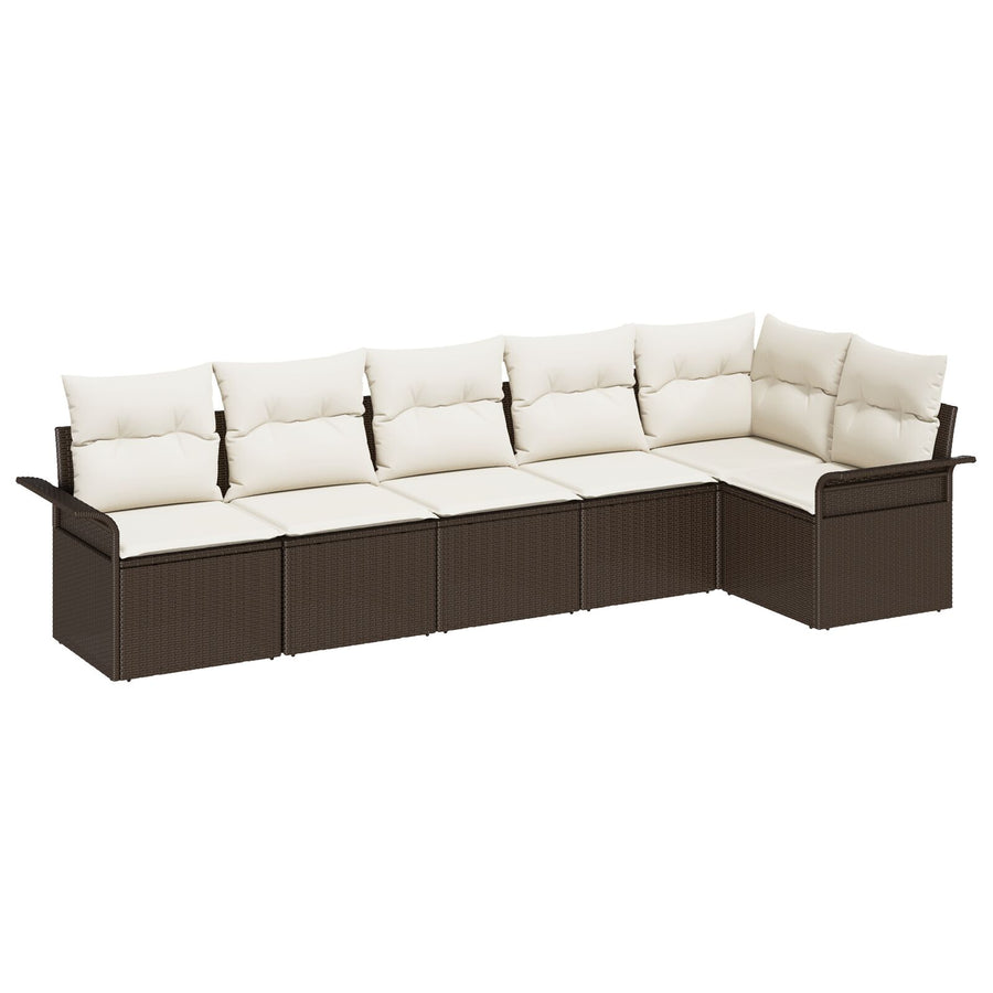 6-Delige Tuin Sofa Set Met Kussens Bruin Poly Rattan
