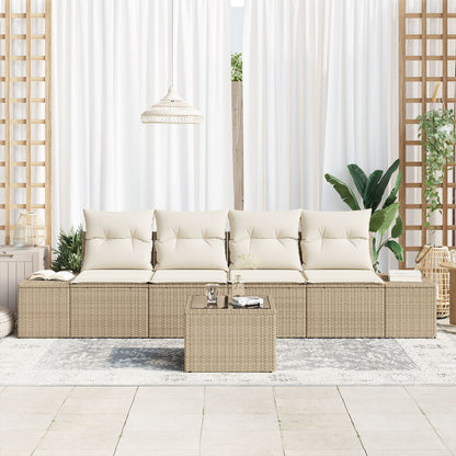 5-Delige Tuinset Met Kussens Beige Poly Rattan