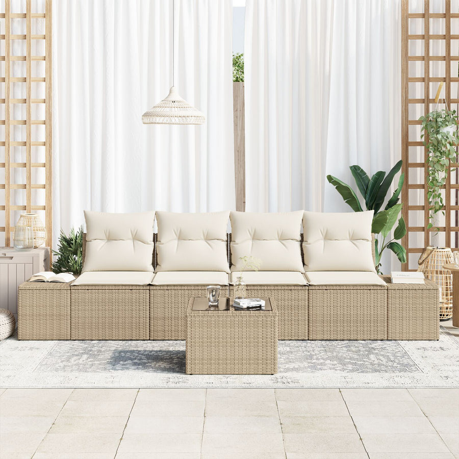 5-Delige Tuinset Met Kussens Beige Poly Rattan